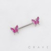 SPARKLING BUTTERFLY GLITTER CHARM NIPPLE RING 316L SURGICAL STEEL